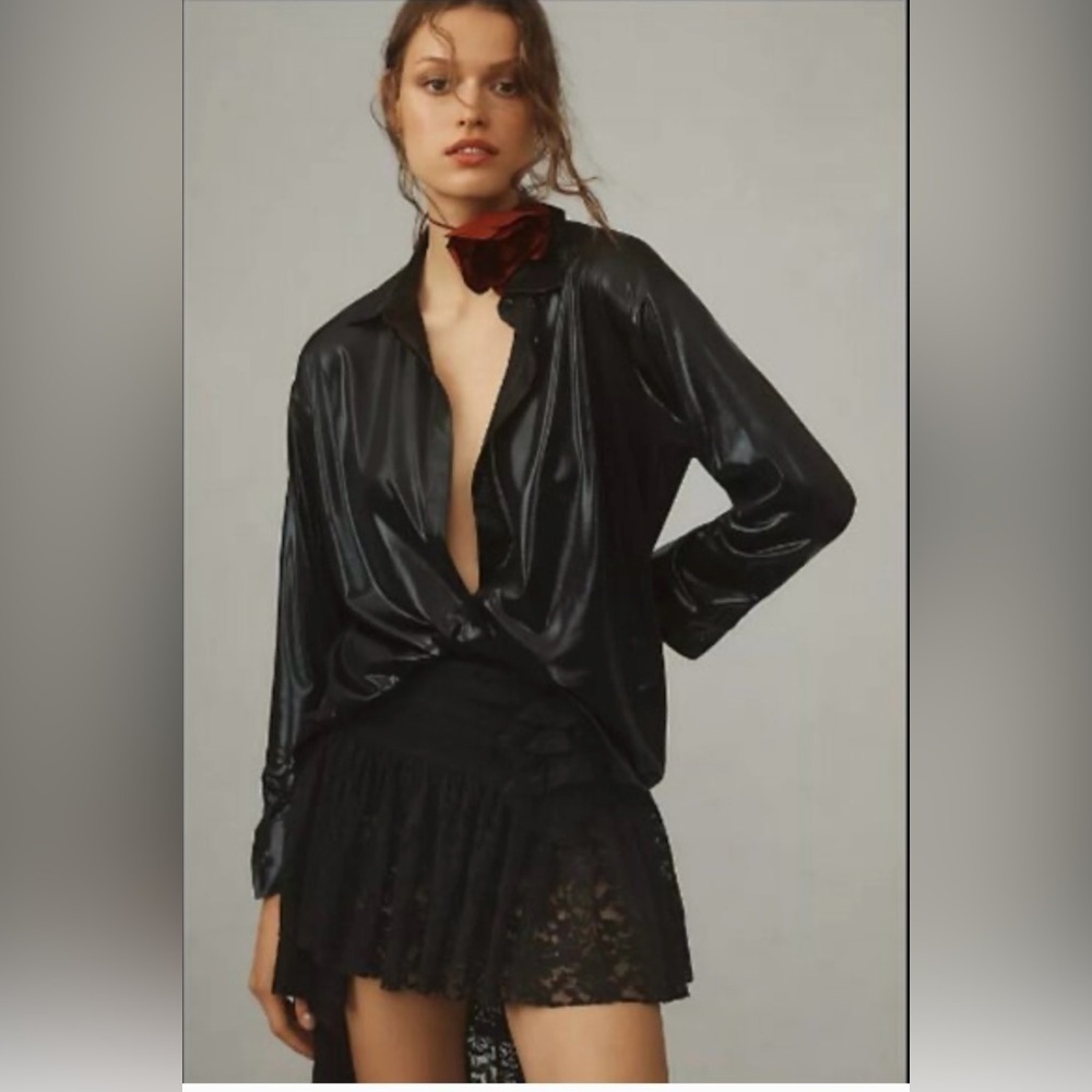 NWT Size S - By Anthropologie Shine Shirt in Black
